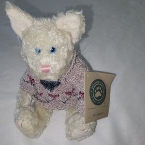 Adorable Plush Cat Decor with Heart Sweater - Cream and Pink